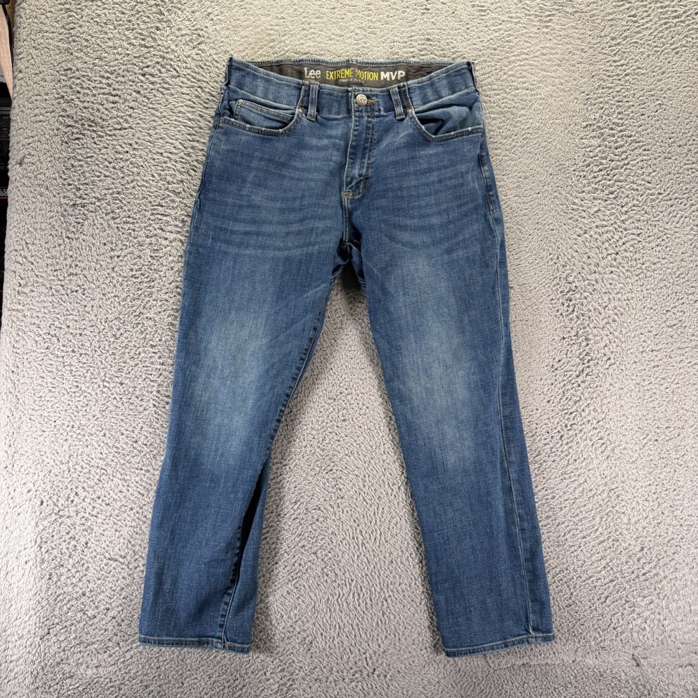 Lee Extreme Motion MVP Jeans Mens 36x29 Blue Cotton Denim Tapered Faded Stretch